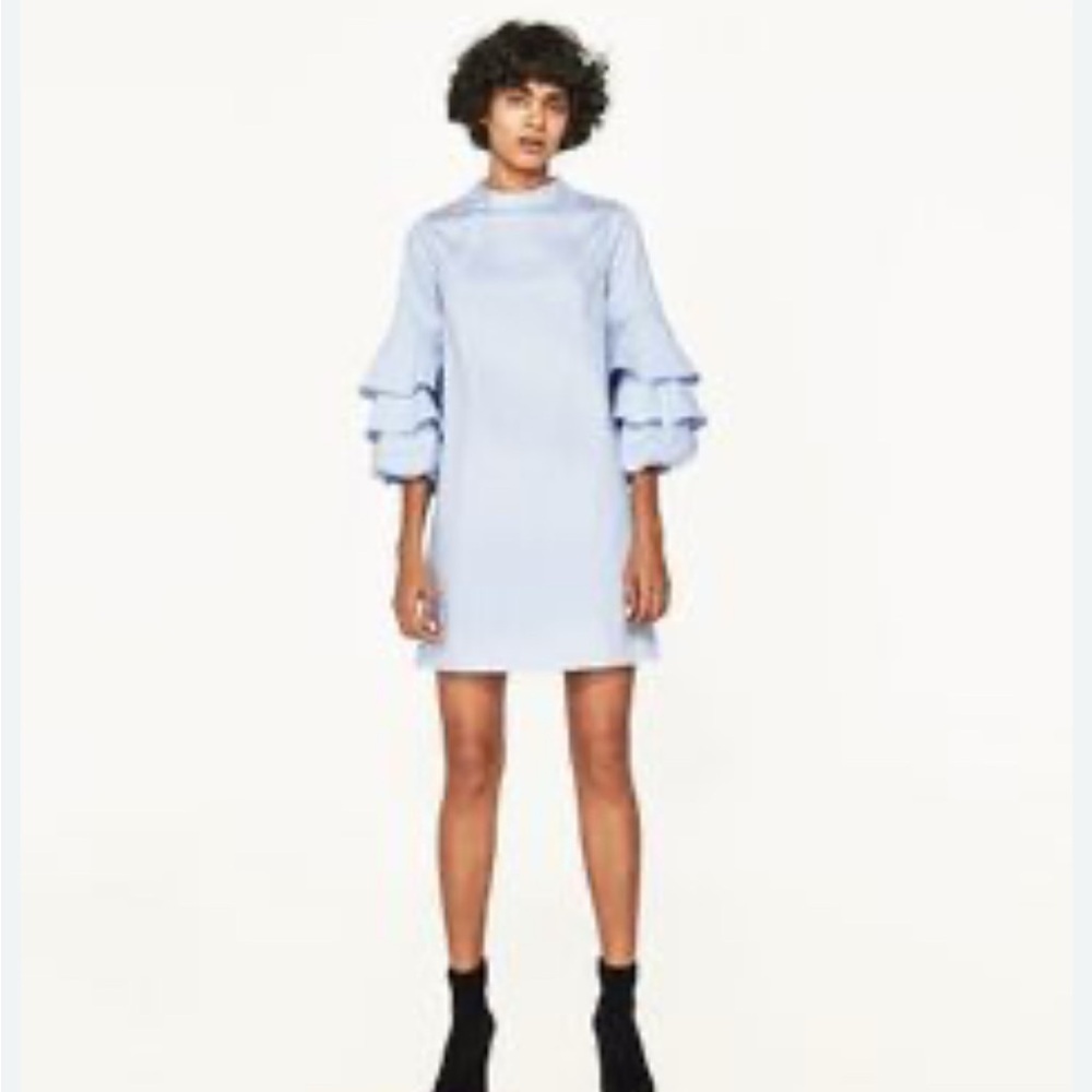 Zara Chambray Ruffled Sleeve Dress